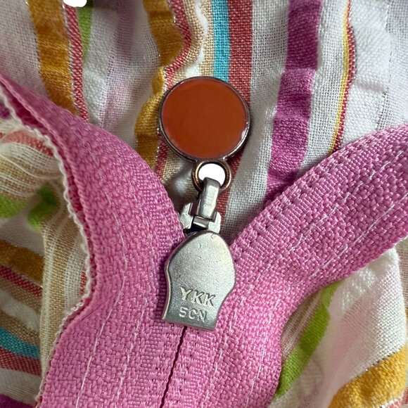 Vtg Go Softly Patio House Dress Large Multicolor Striped Cotton Blend Full Zip - Picture 9 of 11